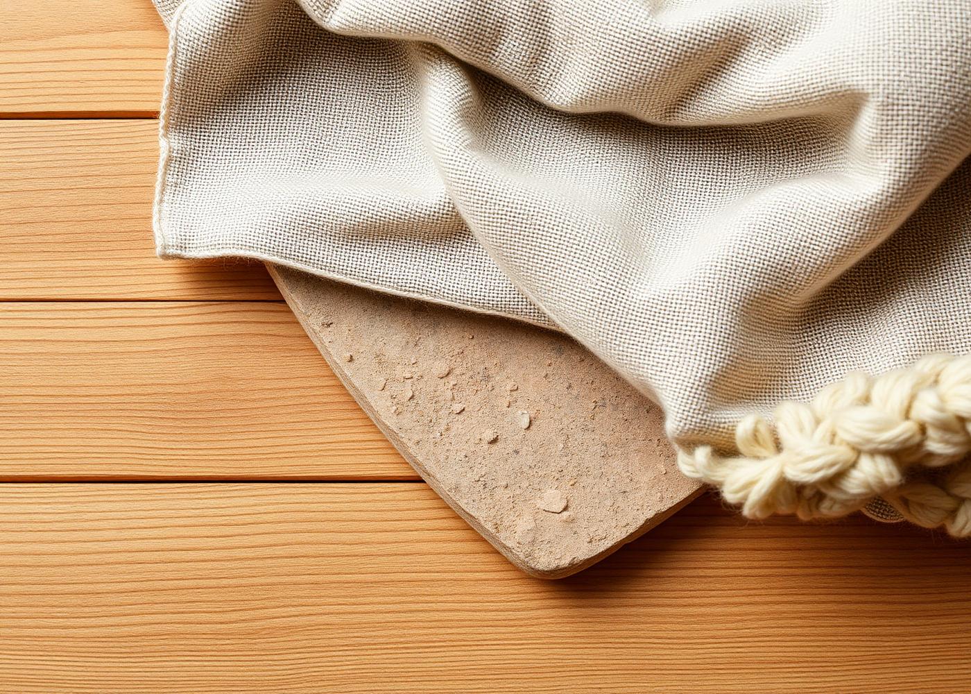 Oak planks layered with linen and clay — Norra material palette
